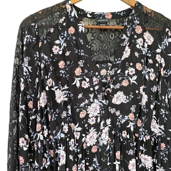 Torrid empire waisted top,  elasticized waist, v-neck, high-low hemline - Picture 3 of 14